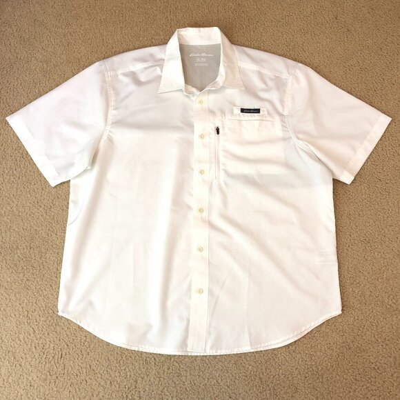 Eddie Bauer White Sport Tech Woven Button Up Shirt Size XL - Picture 1 of 6